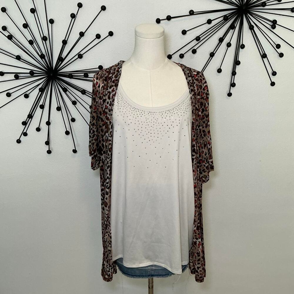 Cathy Daniels 1X Leopard Print Open Front Kimono Cardigan Plus Size